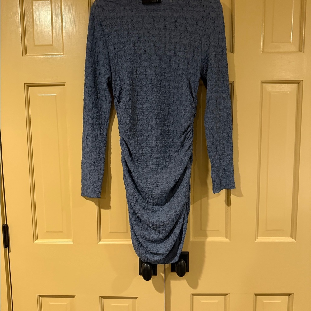 Zara Long Sleeve Textured Blue Dress